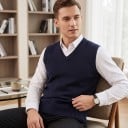 Gilet a maglia con scollo a V maglione senza maniche da indossare sopra la testa con bordi a coste e ampio orlo a coste unisex 3