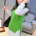 Gilet ampio da donna in maglia senza maniche con scollatura rotonda Spacco incrociato sulla schiena Spacchetti laterali all'orlo Maglia 5