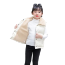 Gilet d'hiver en coton pour enfants avec col Gilet uni sans manches pour garçons et filles Avec poches et doublure en peluche Fermeture à pressions 6