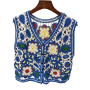 Gilet da donna a fantasia con bottoni taglia universale poliestere blu senza maniche per stratificazione abbigliamento leggero quotidiano 6