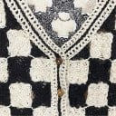Gilet da donna a quadri con bottoni taglia universale poliestere nero bianco senza maniche per sovrapposizioni abbigliamento quotidiano 6