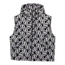 Gilet da donna con cappuccio e chiusura a zip su tutta la lunghezza con motivo bianco e nero su tutta la superficie e tasche 10