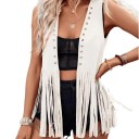 Gilet da donna con frange e borchie metalliche senza chiusura in poliestere elastan senza maniche per abbigliamento casual e layering alla moda 4