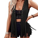 Gilet da donna con frange e borchie metalliche senza chiusura in poliestere elastan senza maniche per abbigliamento casual e layering alla moda 3