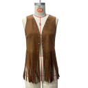 Gilet da donna con frange e borchie metalliche senza chiusura in poliestere elastan senza maniche per abbigliamento casual e layering alla moda 7
