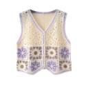 Gilet da donna con motivo e bottoni taglia universale in poliestere senza maniche per stratificazione abbigliamento leggero per uso quotidiano 3
