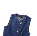 Gilet da donna in denim senza maniche con bottoni in cotone e poliestere blu per uso quotidiano e layering in città 2