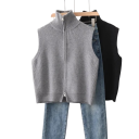 Gilet da donna lavorato a maglia con colletto e zip senza maniche in poliestere e acrilico taglio comodo per l'uso quotidiano e per il layering 4