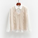 Gilet da donna lavorato a maglia con motivo a treccia Collo a V Senza maniche Lunghezza corta Spacchi laterali Bordo a costine Poliestere 6