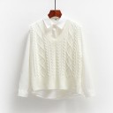 Gilet da donna lavorato a maglia con motivo a treccia Collo a V Senza maniche Lunghezza corta Spacchi laterali Bordo a costine Poliestere 1