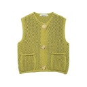 Gilet da donna lavorato a maglia con scollatura a V e tasche Gilet elegante monocolore con chiusura a bottoni Maglione in poliestere comodo di vari colori 11