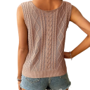 Gilet da donna lavorato a maglia con scollatura a V senza maniche in poliestere beige con motivo strutturato per uso quotidiano e stratificazione 4