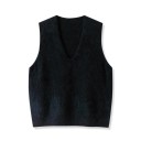 Gilet da donna lavorato a maglia con scollatura a V senza maniche taglia universale cashmere lana blu fine maglia per uso quotidiano 6