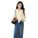 Gilet da donna lavorato a maglia con scollatura a V senza maniche taglia universale cashmere lana blu fine maglia per uso quotidiano 12