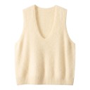 Gilet da donna senza maniche con profondo scollo a V in maglia morbida con orlo a coste taglia universale 1