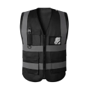 Gilet da lavoro da uomo con strisce riflettenti e tasche con zip gilet di sicurezza nero senza maniche per lavoro all'aperto, costruzione e lavori tecnici 1