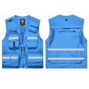 Gilet da uomo con strisce riflettenti e tasche con zip in poliestere per lavoro, pesca, escursionismo e attività all'aperto 1