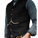 Gilet da uomo con tasche, catena e colletto a bottoni in poliestere senza maniche per uno stile formale e occasioni festive 16