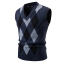 Gilet da uomo lavorato a maglia con scollo a V e motivo geometrico in poliestere nylon senza maniche per uso quotidiano, da sovrapporre 4