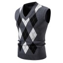Gilet da uomo lavorato a maglia con scollo a V e motivo geometrico in poliestere nylon senza maniche per uso quotidiano, da sovrapporre 1