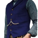 Gilet de costume pour homme avec poches, chaîne et col à boutons en polyester sans manches pour un style formel et des occasions festives 5