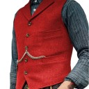 Gilet de costume pour homme avec poches, chaîne et col à boutons en polyester sans manches pour un style formel et des occasions festives 13