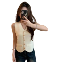 Gilet donna monocolore con scollatura a V e tasche Gilet elegante e versatile con chiusura a bottoni in poliestere in vari colori 3