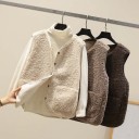 Gilet donna peloso senza maniche con bottoni Gilet caldo in poliestere e cotone Colletto a V e tasca applicata Per autunno e inverno 4