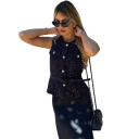 Gilet élégant pour femmes uni avec ceinture et poches sur la poitrine Gilet stylé avec décolleté en O Fermeture à boutons Différentes couleurs 7