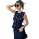 Gilet élégant pour femmes uni avec ceinture et poches sur la poitrine Gilet stylé avec décolleté en O Fermeture à boutons Différentes couleurs 8