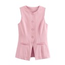 Gilet élégant pour femmes uni avec décolleté en O Fermeture à boutons Gilet en polyester stylé sans manches pour un usage quotidien et formel 4