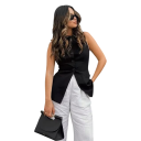 Gilet élégant pour femmes uni avec décolleté en O Fermeture à boutons Gilet en polyester stylé sans manches pour un usage quotidien et formel 15