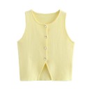 Gilet élégant pour femmes uni avec poches sur la poitrine Col rond Fermeture à boutons Tissu en polyester léger Plusieurs couleurs 7