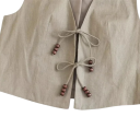 Gilet elegante da donna in tinta unita con scollatura a V Chiusura con lacci Gilet in poliestere alla moda senza maniche Vari colori 5