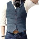 Gilet elegante da uomo con tasche e taschino sul petto Gilet da cerimonia monocolore con bottoni 3