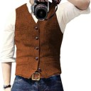 Gilet elegante da uomo con tasche e taschino sul petto Gilet da cerimonia monocolore con bottoni 14