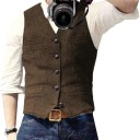 Gilet elegante da uomo con tasche e taschino sul petto Gilet da cerimonia monocolore con bottoni 13