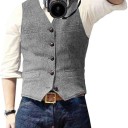 Gilet elegante da uomo con tasche e taschino sul petto Gilet da cerimonia monocolore con bottoni 12