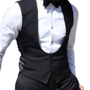 Gilet elegante nero con tasche e scollatura profonda a O Gilet monocolore con bottoni Gilet formale da uomo 2