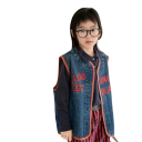 Gilet en jean pour enfants Printemps et automne Gilet en coton pour garçons et filles Avec l'inscription Cloud Nine Best Player Gilet coloré à boutons en polyester 10