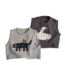 Gilet en tricot pour enfants Pull en coton sans manches Gris foncé avec un dessin de canard Gilet mignon pour le printemps et l'automne pour garçons et filles 6