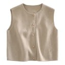 Gilet en tricot pour femmes à boutons, cardigan sans manches avec décolleté rond et fermeture sur toute la longueur 7