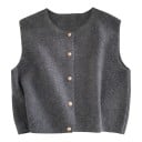 Gilet en tricot pour femmes à boutons, cardigan sans manches avec décolleté rond et fermeture sur toute la longueur 8