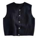 Gilet en tricot pour femmes à boutons, cardigan sans manches avec décolleté rond et fermeture sur toute la longueur 1