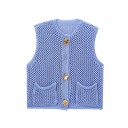 Gilet en tricot pour femmes avec décolleté en V et poches Gilet stylé uni avec fermeture à boutons Pull en polyester confortable de différentes couleurs 9