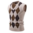 Gilet en tricot pour homme avec décolleté en V et motif géométrique en polyester et nylon sans manches pour un usage quotidien, à superposer sur une chemise 3
