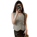 Gilet femme uni avec décolleté en V et poches Gilet élégant et universel avec fermeture à boutons en polyester disponible en plusieurs couleurs 8