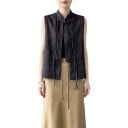 Gilet jacquard da donna in stile cinese con colletto e bottoni decorativi a nodo con lunghe stringhe e spacco laterale 6