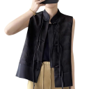 Gilet jacquard da donna senza maniche con colletto e chiusura a bottoni Elegante gilet monocolore in poliestere e cotone per un uso quotidiano 11