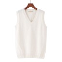 Gilet lavorato a maglia senza maniche con scollatura a V gilet da indossare sopra la testa con bordi a coste e ampia vita a coste 5